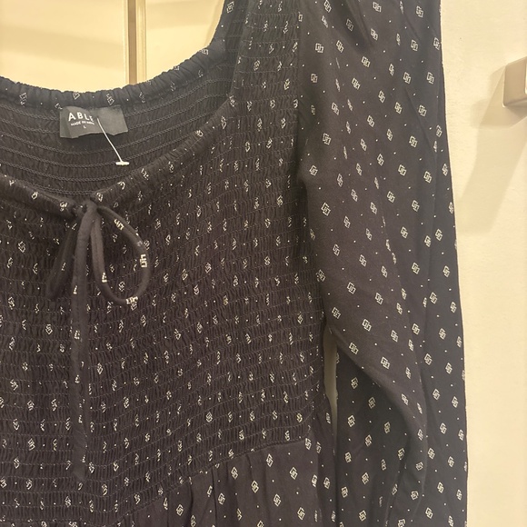 ABLE large Marion smocked jumpsuit black print pattern sold out $165 - Picture 3 of 8